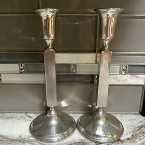 Pair Empire Pewter Weighted Candlesticks pair  Holder 9 “High column design